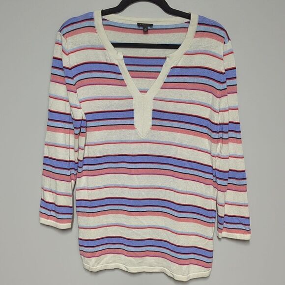 Talbots Striped V Neck Sweater - Picture 1 of 6